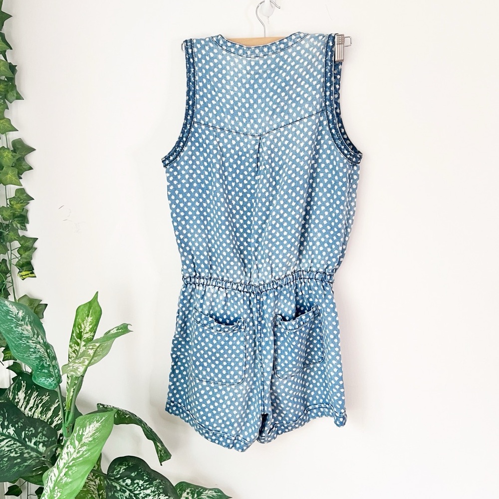 Hei Hei Anthropologie Romper Blue Polka Dot Linen Sleeveless Button Front Small - Picture 3 of 8